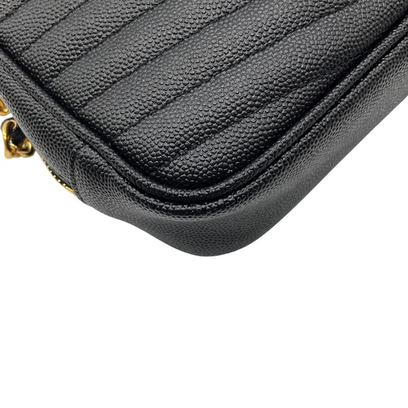 SAINT LAURENT BLACK MATELASSE CHEVRON QUILTED CALFSKIN LEATHER MINI LOU CAMERA B - Picture 9 of 13